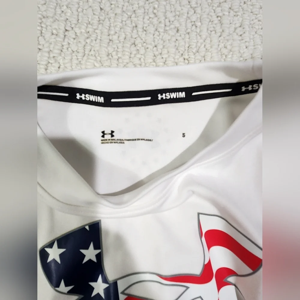 Under Armour Swim Boys Red White‎ And Blue Patriotic Rashguard And Suit Sz 5